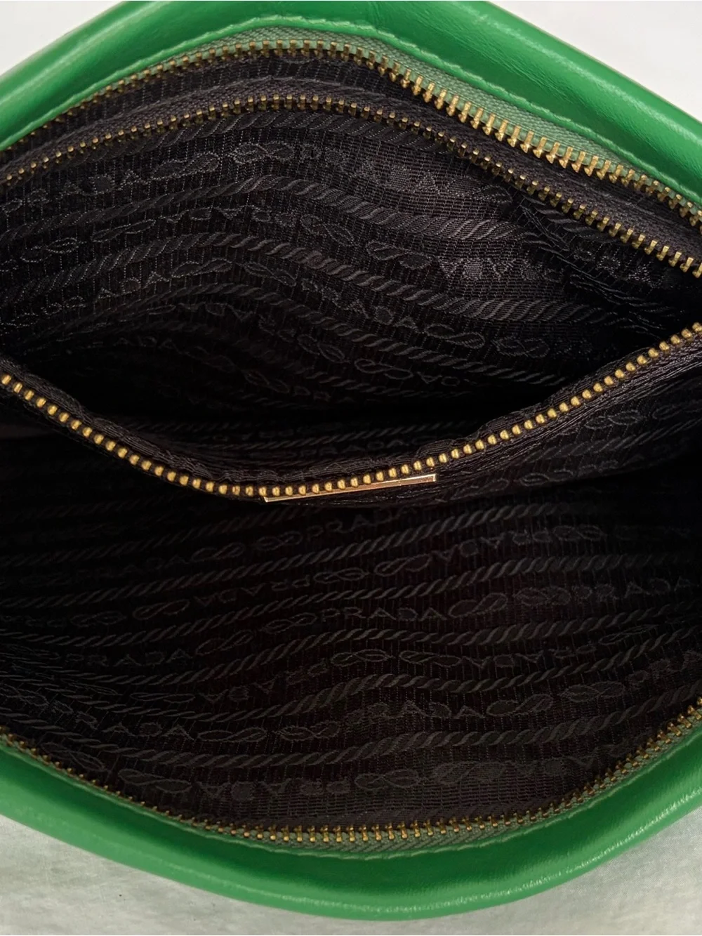 Prada Green and Black Fold-Over Men's Clutch with Gold Logo